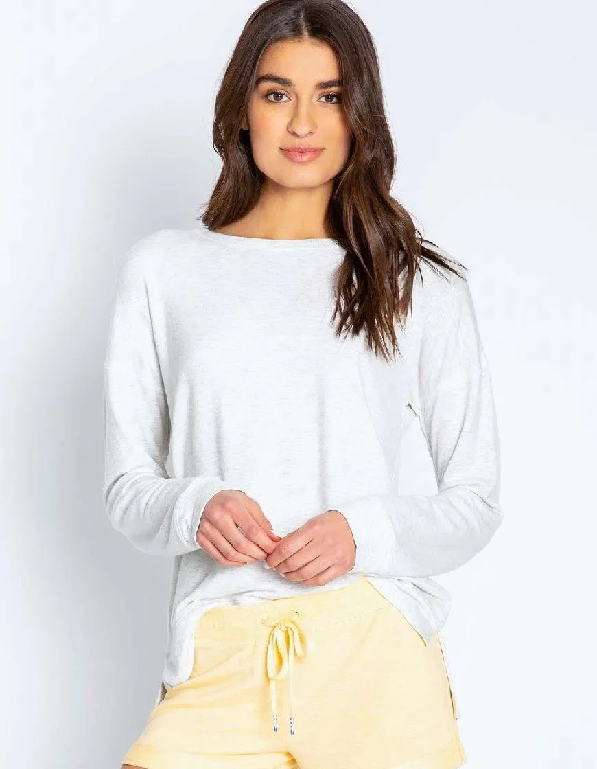 PJ Salvage Lounge Essentials Melange Long Sleeve Top -  Heather Grey