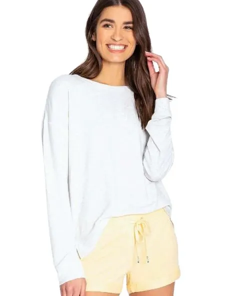 PJ Salvage Lounge Essentials Melange Long Sleeve Top -  Heather Grey