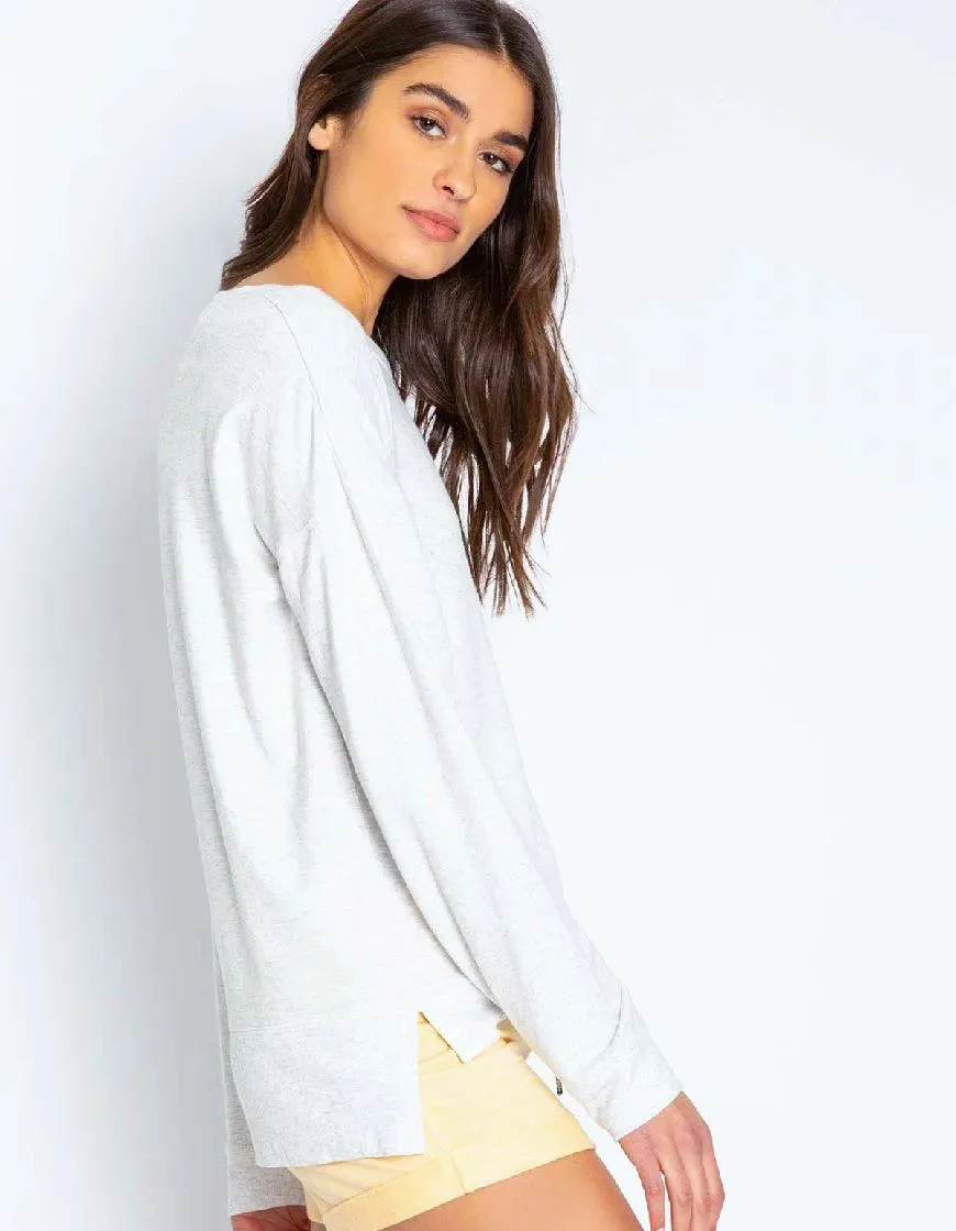 PJ Salvage Lounge Essentials Melange Long Sleeve Top -  Heather Grey