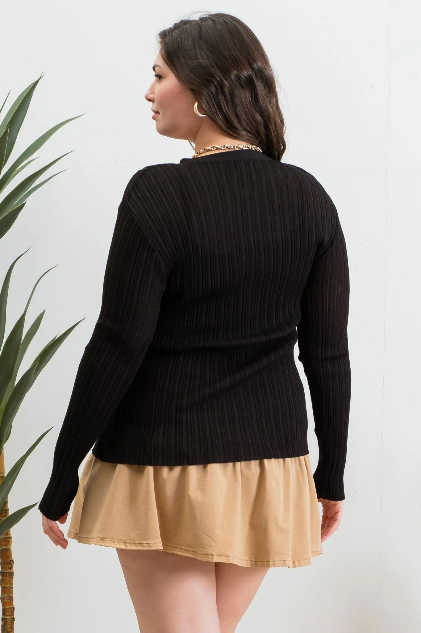 PLUS V NECK BUTTON DOWN KNIT CARDIGAN