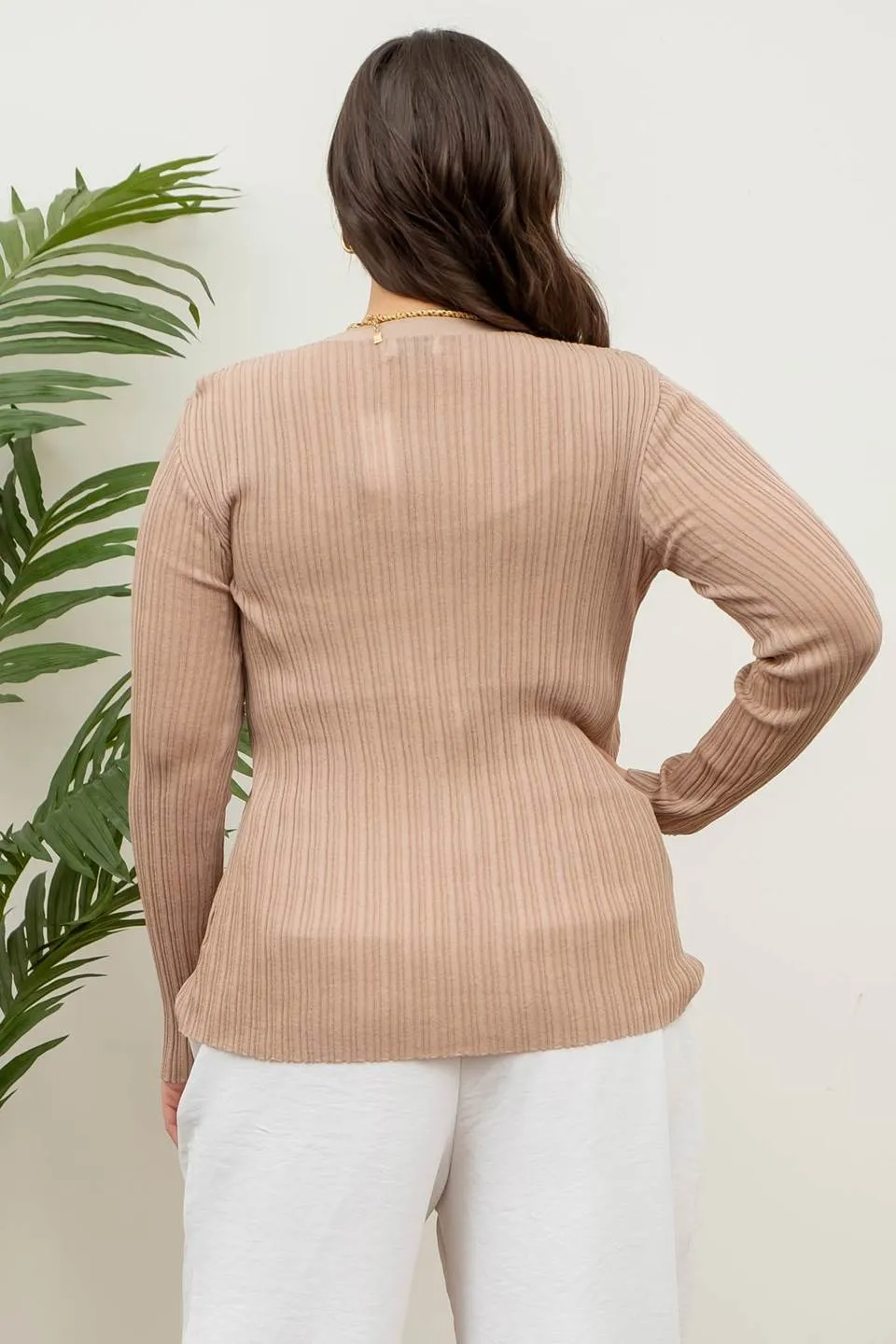 PLUS V NECK BUTTON DOWN KNIT CARDIGAN