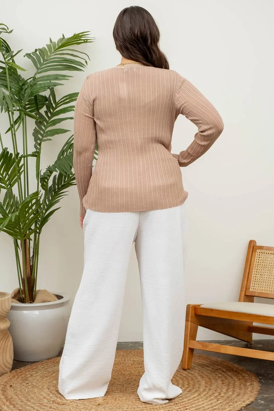 PLUS V NECK BUTTON DOWN KNIT CARDIGAN