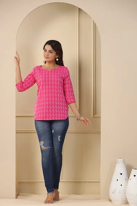 Poorak Cotton Ethnic Casual Tops & Tunics for Girls/Women with 3/4 Sleeves in