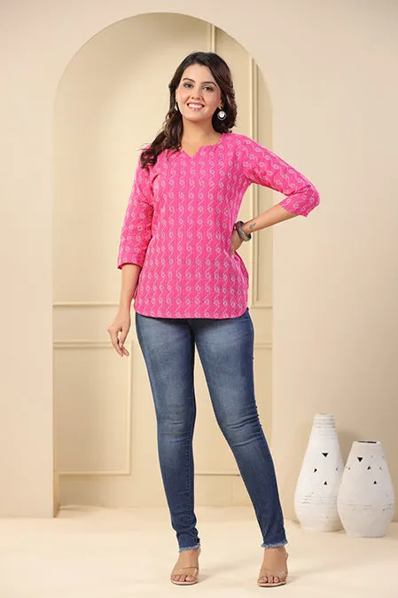 Poorak Cotton Ethnic Casual Tops & Tunics for Girls/Women with 3/4 Sleeves in
