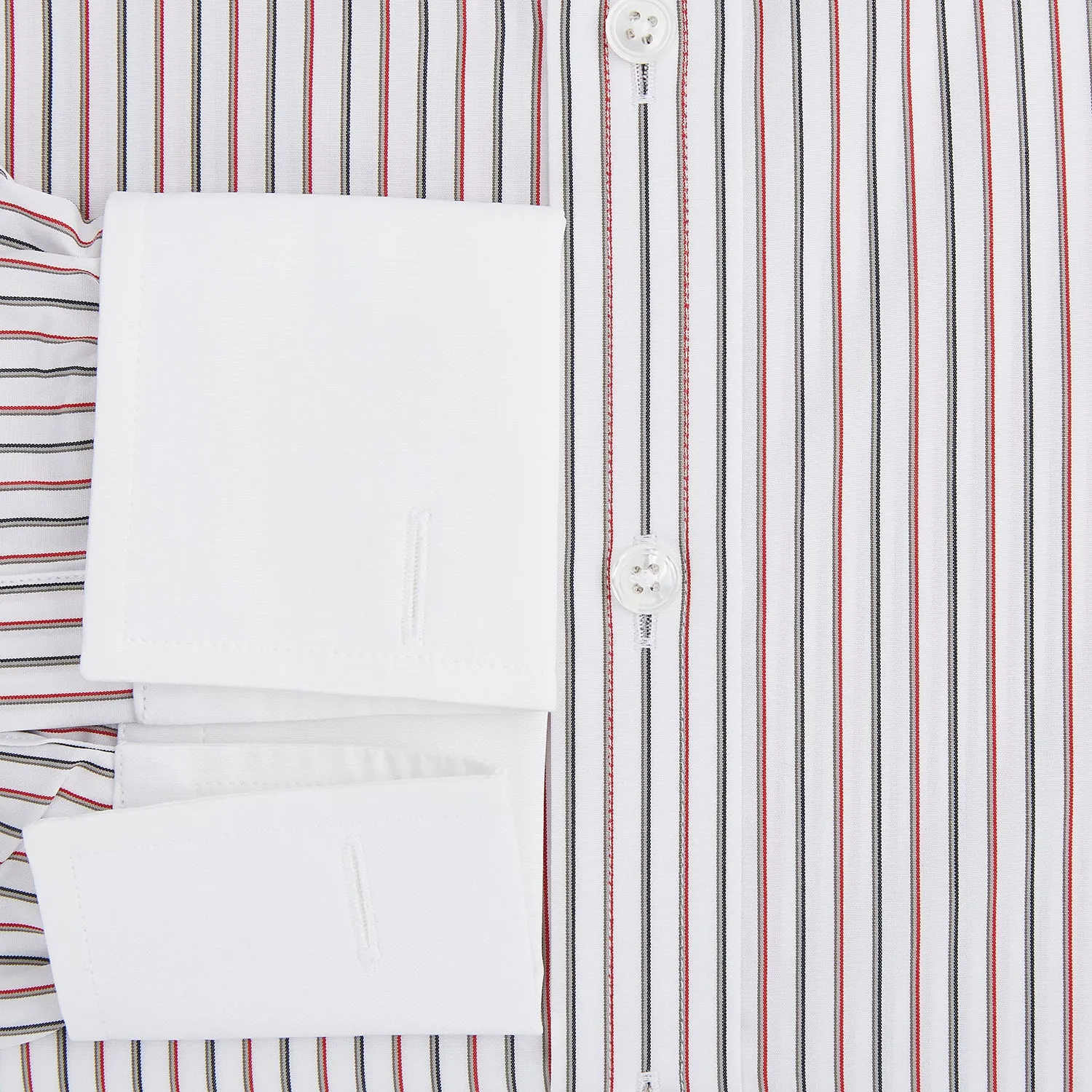 Red Double Stripe Mayfair Shirt with Contrast T&A Collar and Cuffs