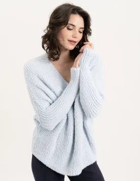 REN6800 Fuzzy V-Neck Sweater