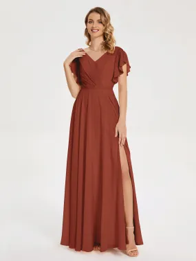 Rust Bridesmaid Dress Uk Kate Charming V Neck Split Chiffon Bridesmaid Dresses