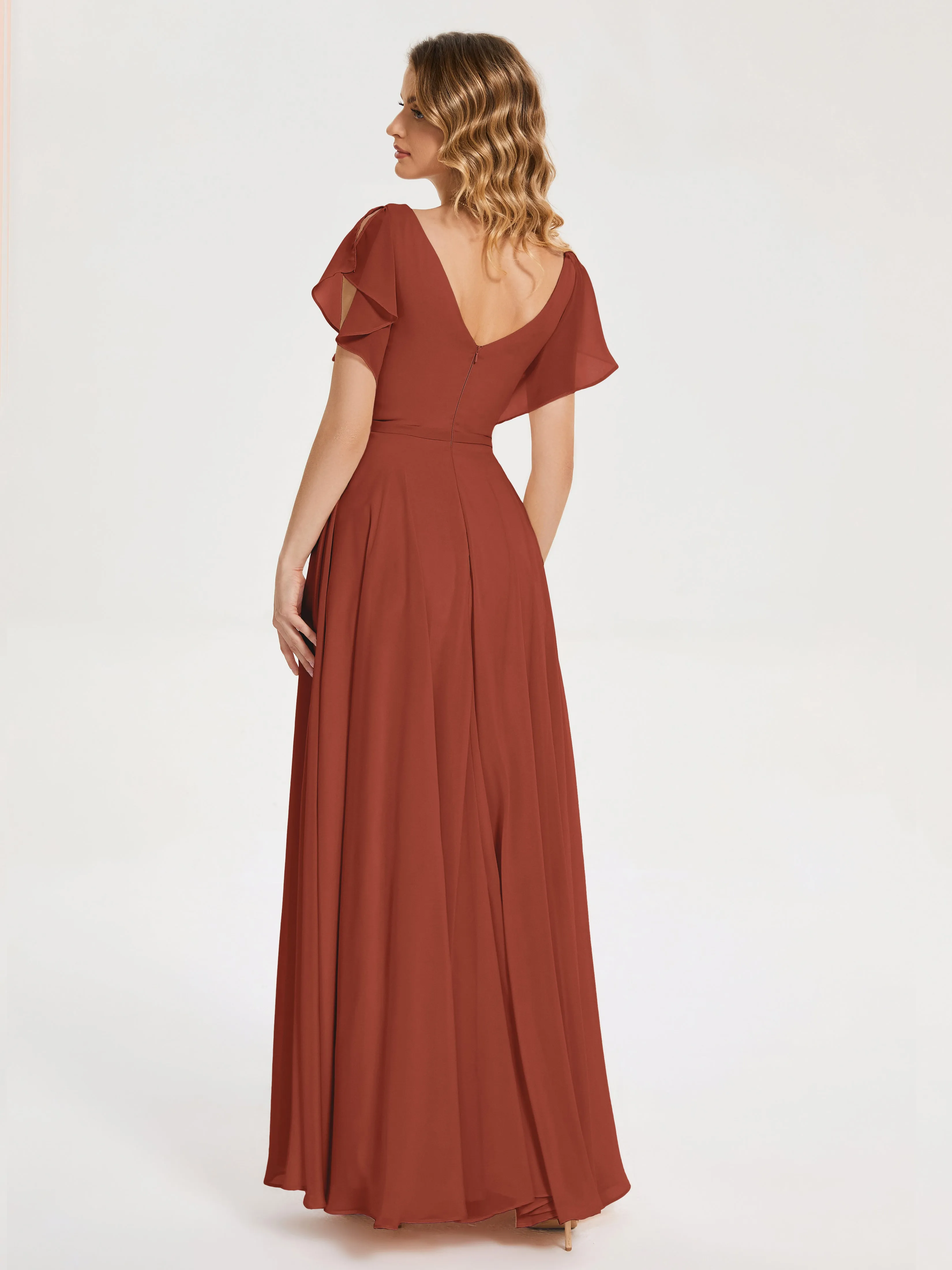 Rust Bridesmaid Dress Uk Kate Charming V Neck Split Chiffon Bridesmaid Dresses