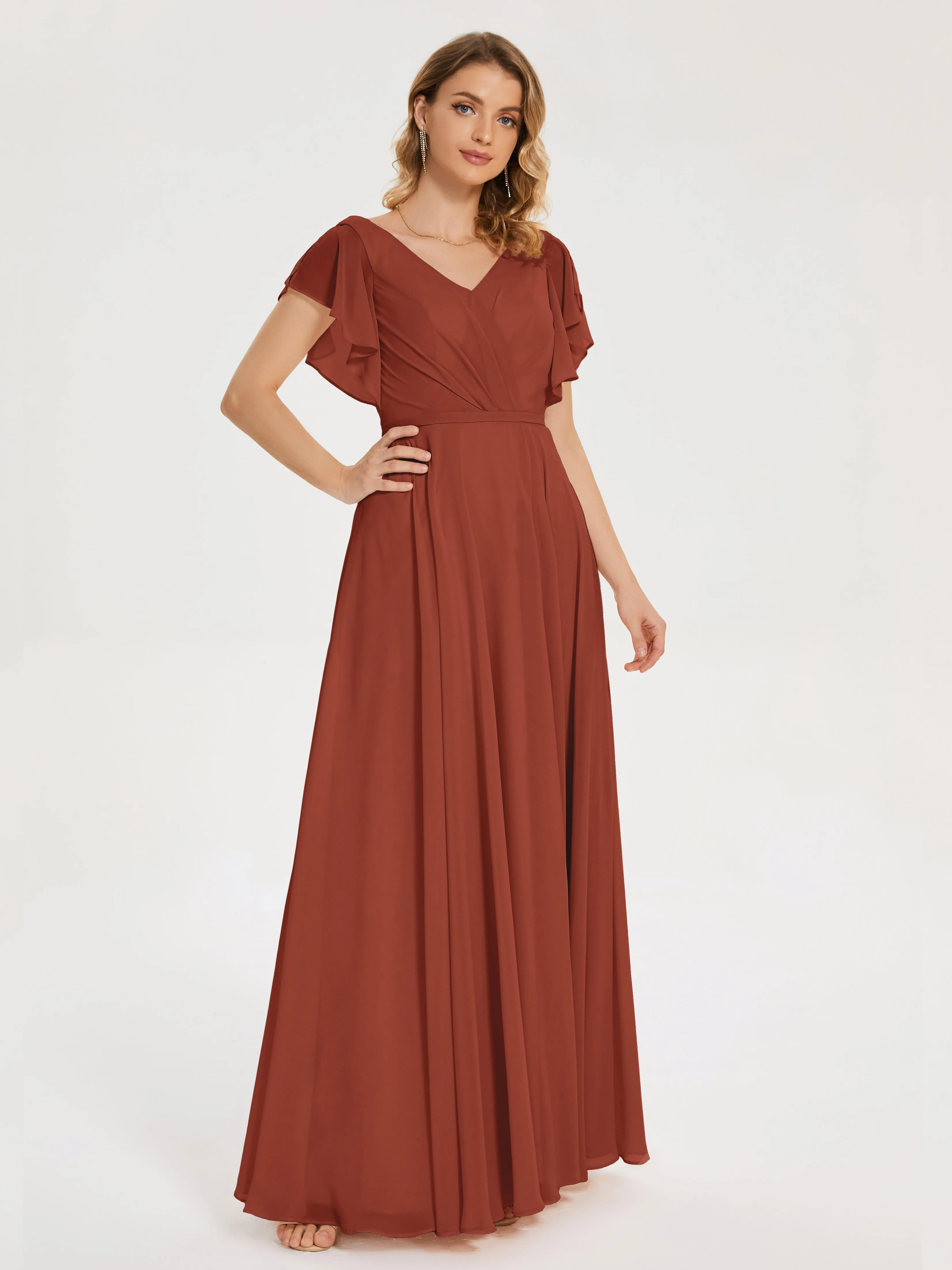 Rust Bridesmaid Dress Uk Kate Charming V Neck Split Chiffon Bridesmaid Dresses