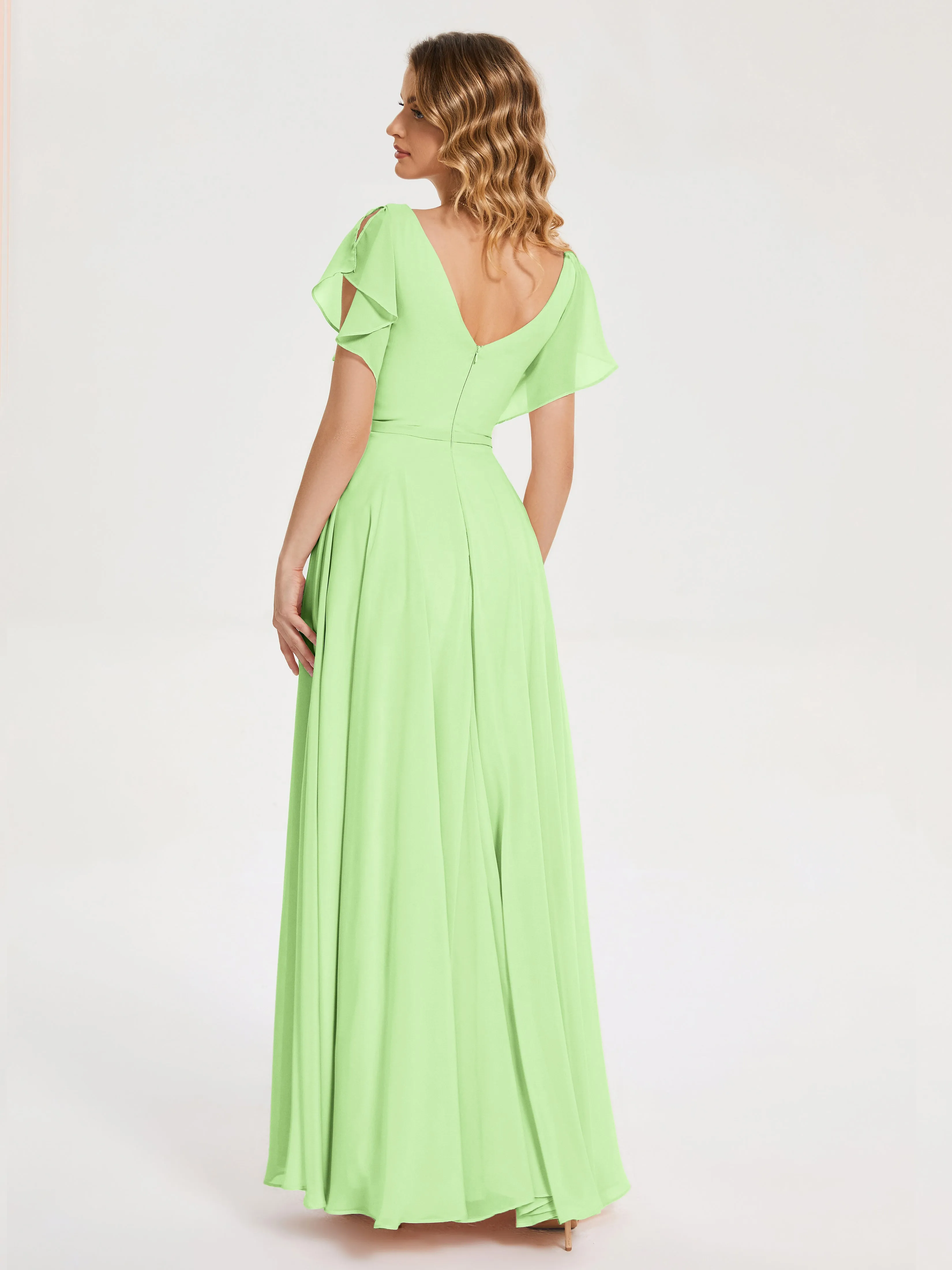 Sage Bridesmaid Dresses Kate Charming V Neck Split Chiffon Bridesmaid Dresses
