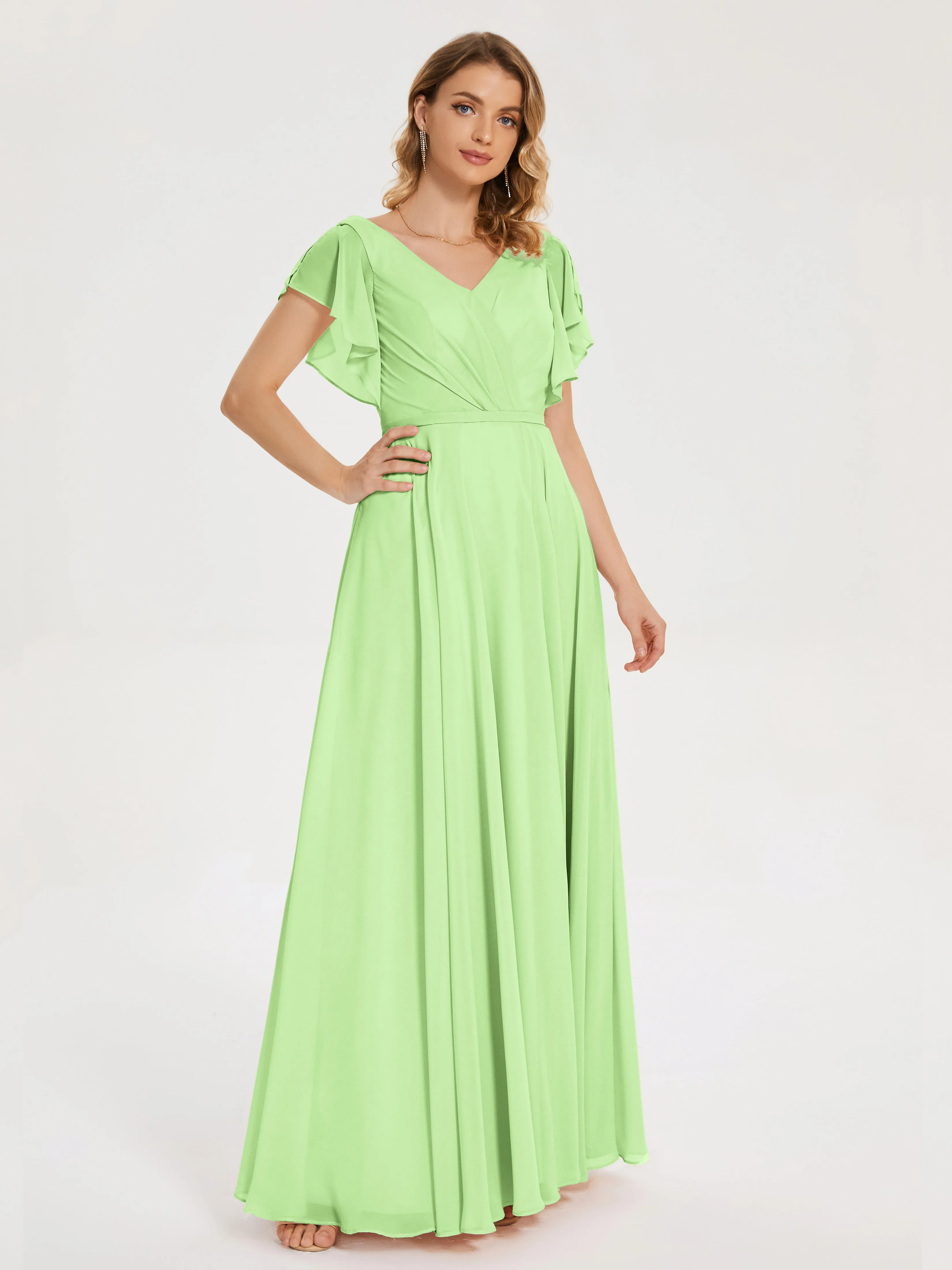 Sage Bridesmaid Dresses Kate Charming V Neck Split Chiffon Bridesmaid Dresses