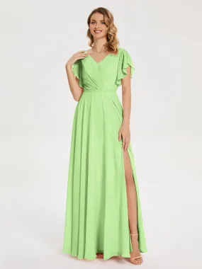 Sage Bridesmaid Dresses Kate Charming V Neck Split Chiffon Bridesmaid Dresses