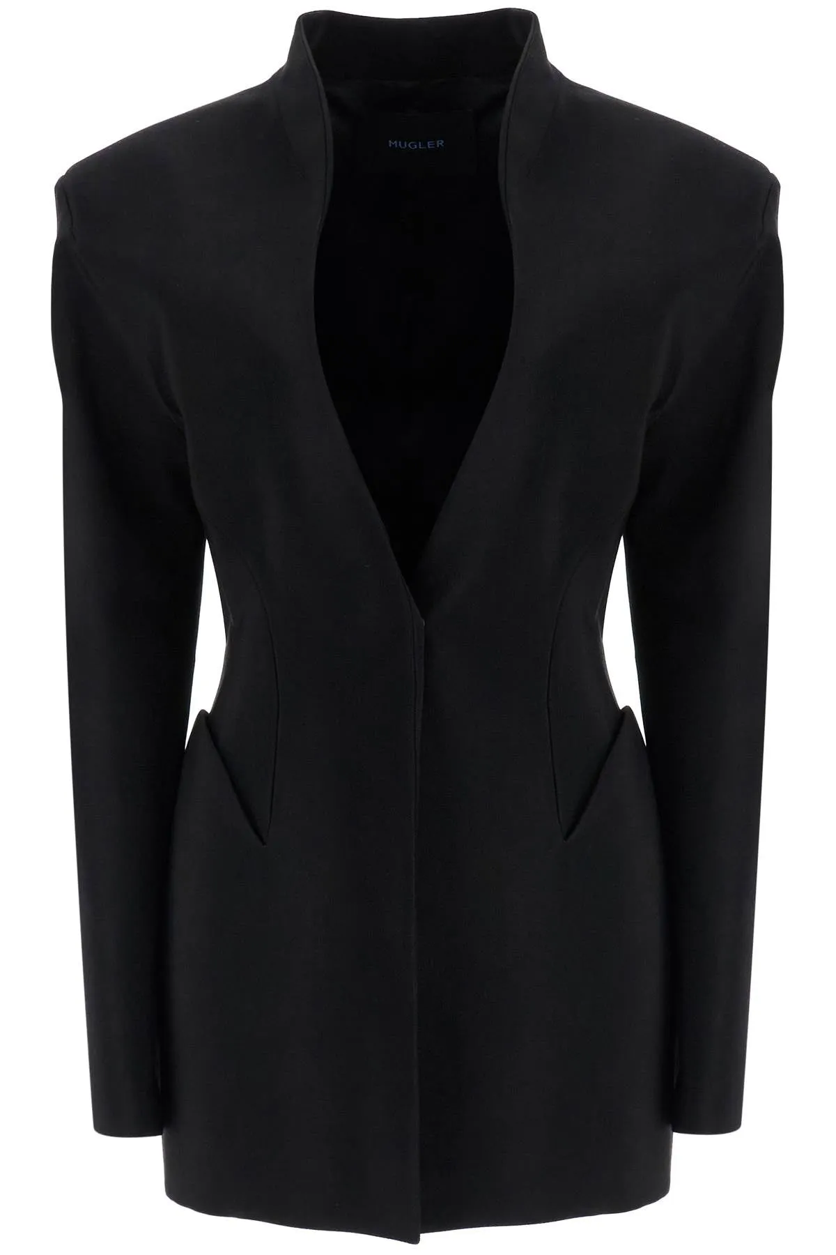 short black v-neck jacket with contemporary design 25P1VE0454196 BLACK