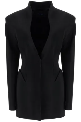 short black v-neck jacket with contemporary design 25P1VE0454196 BLACK