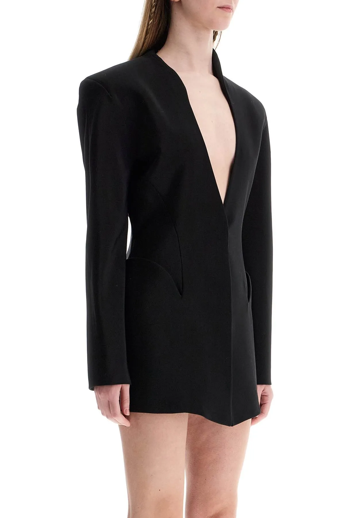 short black v-neck jacket with contemporary design 25P1VE0454196 BLACK