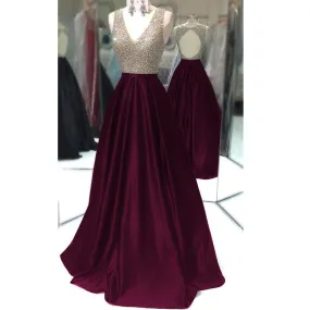 Siaoryne LP037 Long Sexy V Neck Beading Crystal Prom Dress Long Evening Gowns
