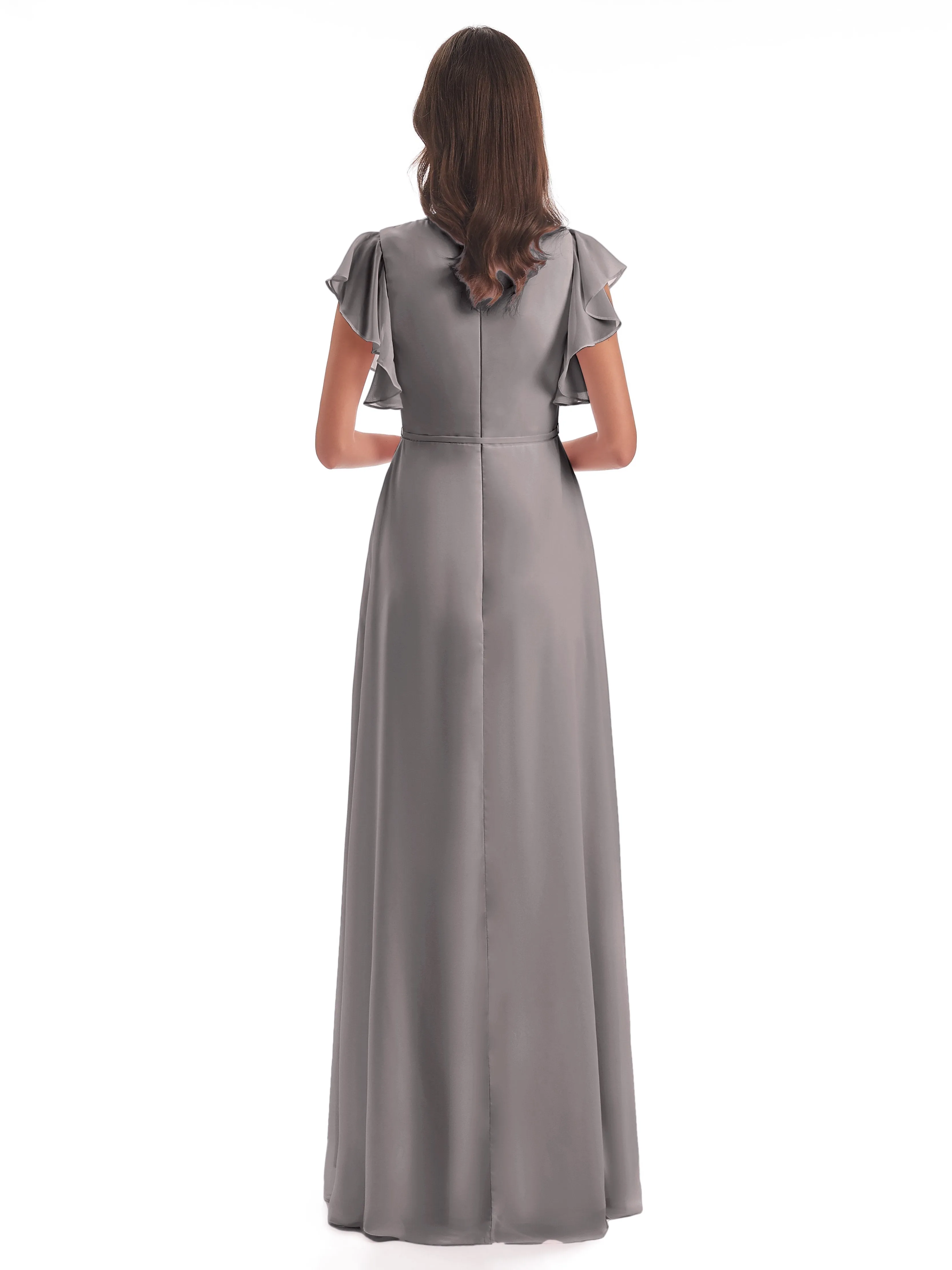 Silver Bridesmaids Dresses Hope Charming V Neck Long Chiffon Bridesmaid Dresses
