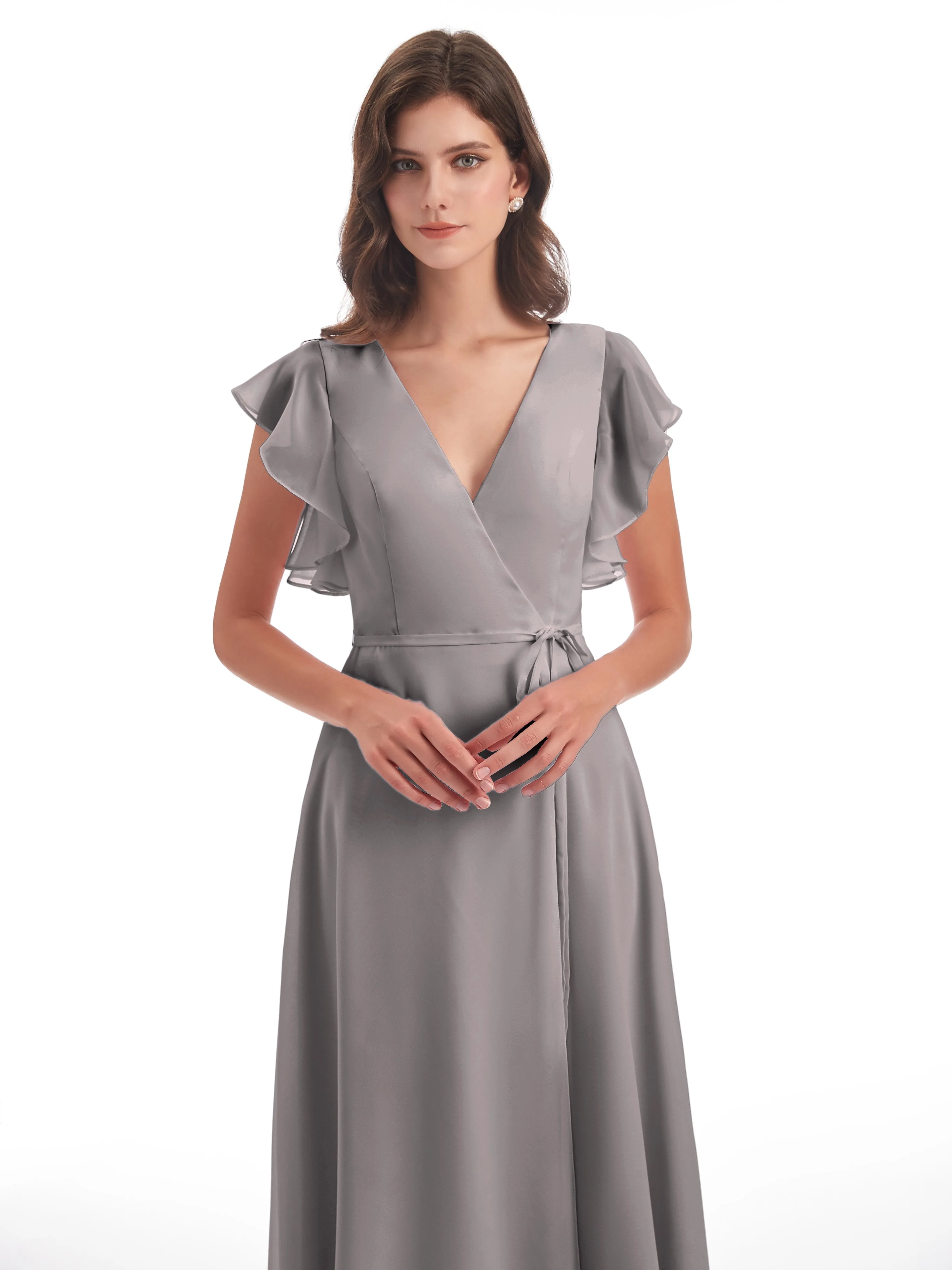 Silver Bridesmaids Dresses Hope Charming V Neck Long Chiffon Bridesmaid Dresses