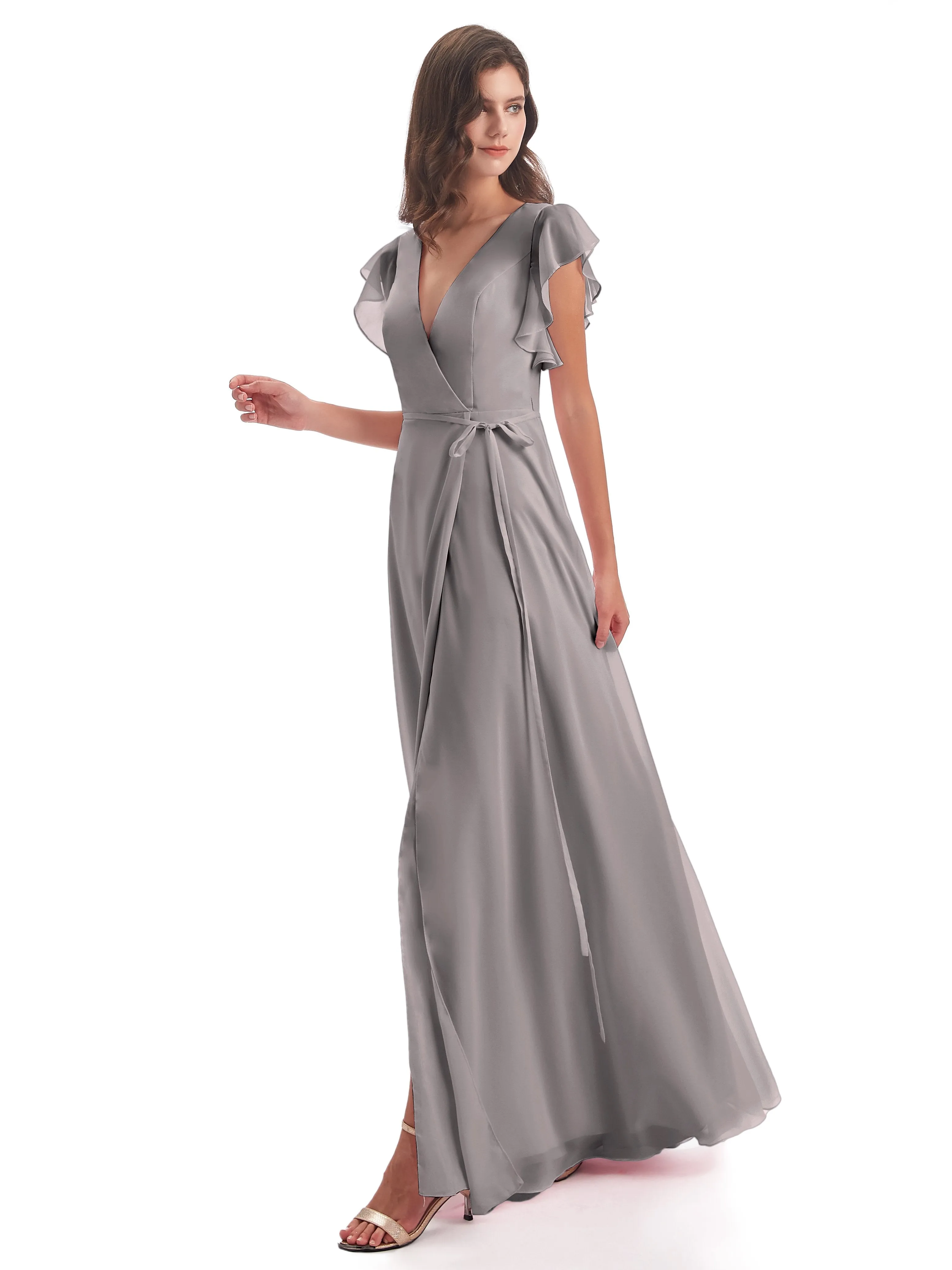 Silver Bridesmaids Dresses Hope Charming V Neck Long Chiffon Bridesmaid Dresses
