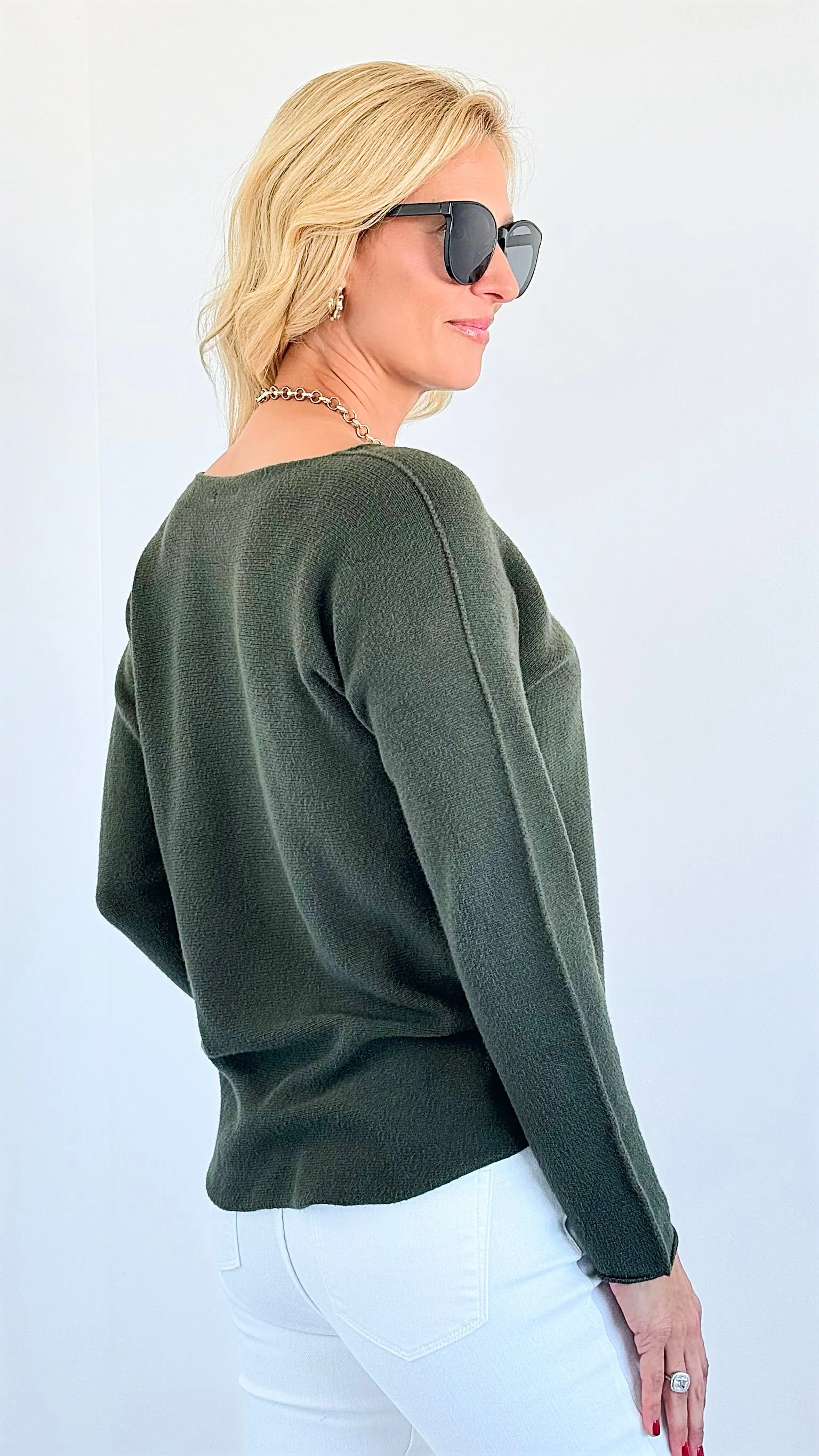 Soho Italian V-Neck Pullover - Olive