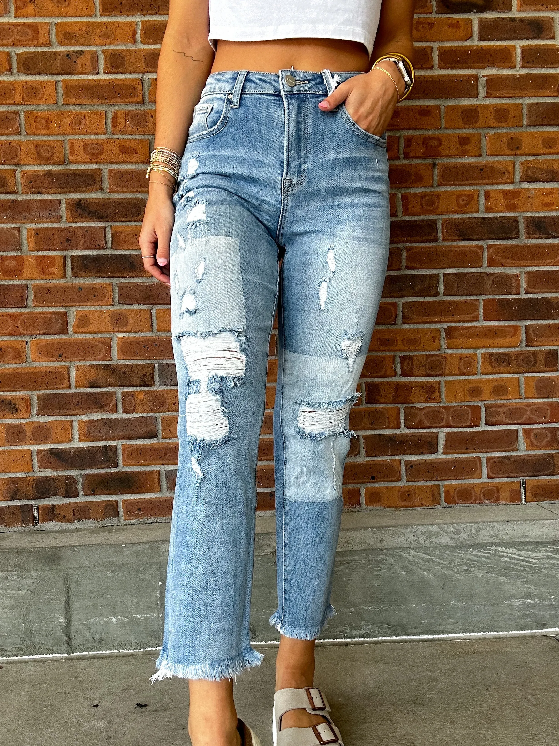 Straight Leg Distressed Jeans