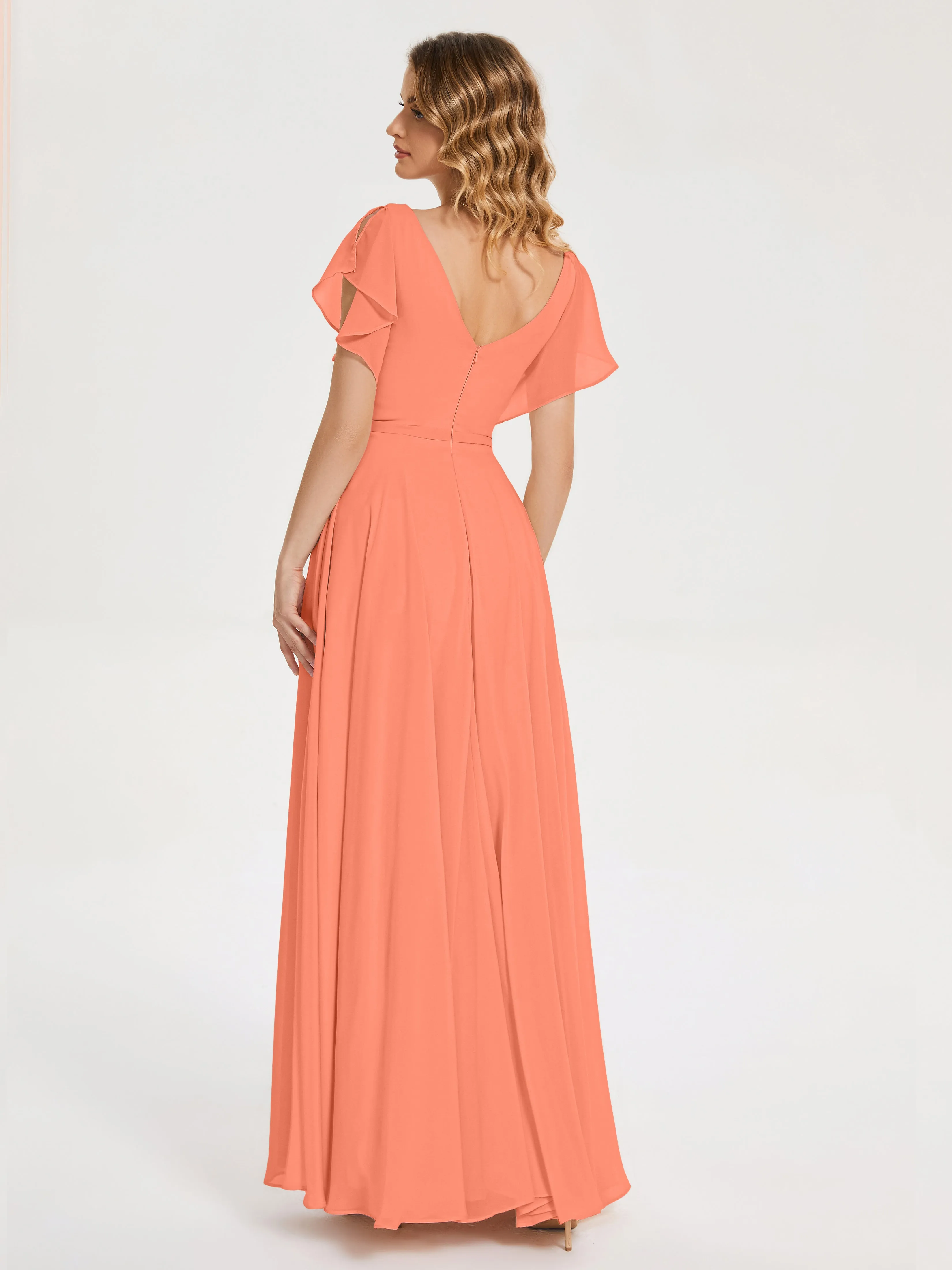 Sunset Bridesmaid Dresses Kate Charming V Neck Split Chiffon Bridesmaid Dresses