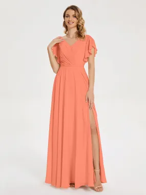 Sunset Bridesmaid Dresses Kate Charming V Neck Split Chiffon Bridesmaid Dresses