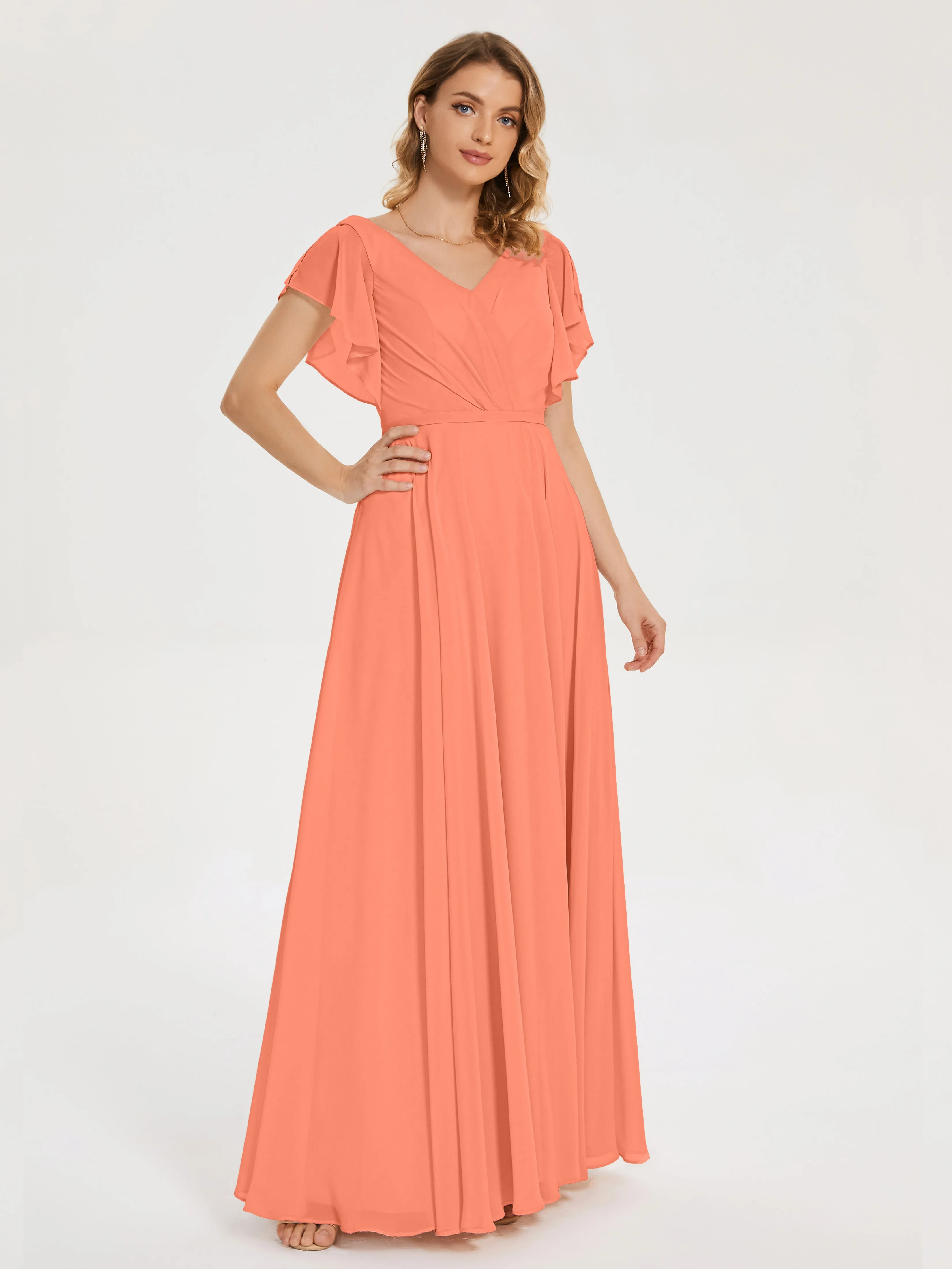 Sunset Bridesmaid Dresses Kate Charming V Neck Split Chiffon Bridesmaid Dresses