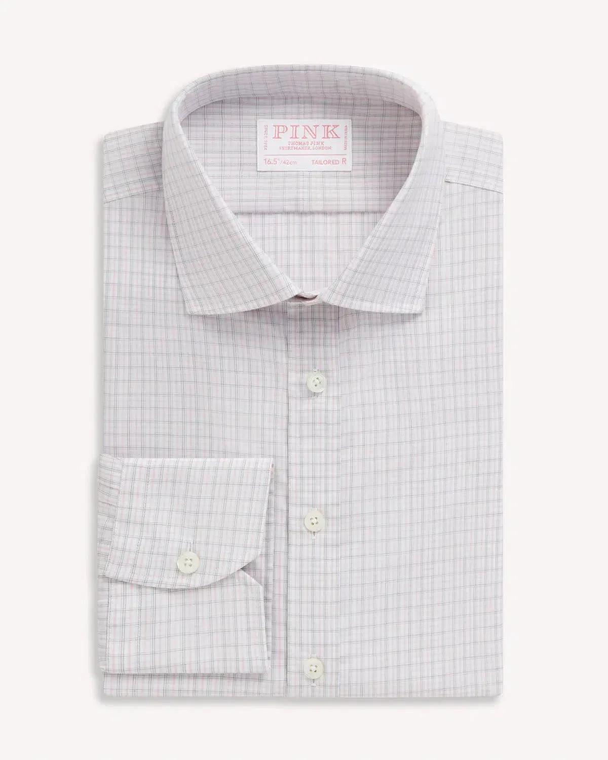 Thomas Pink Tailored Fit Formal Shadow Casual Check Shirt Pink/Grey