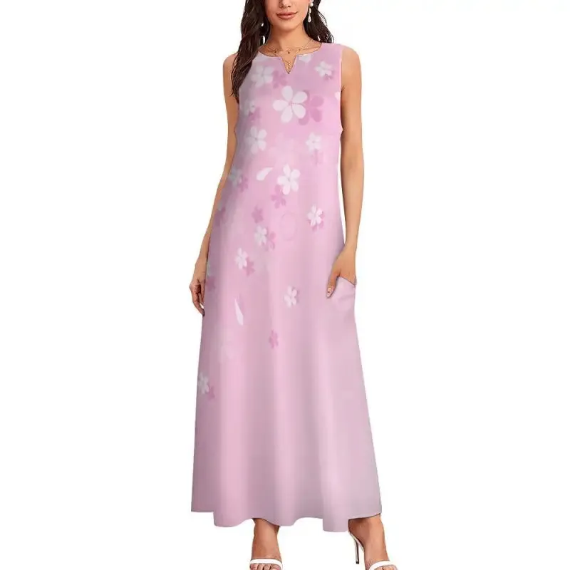 Twirl Like a Boss in Our Pink Floral Sleeveless Dress with Secret Pockets