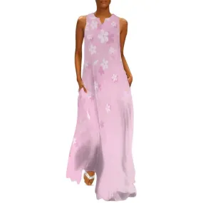 Twirl Like a Boss in Our Pink Floral Sleeveless Dress with Secret Pockets