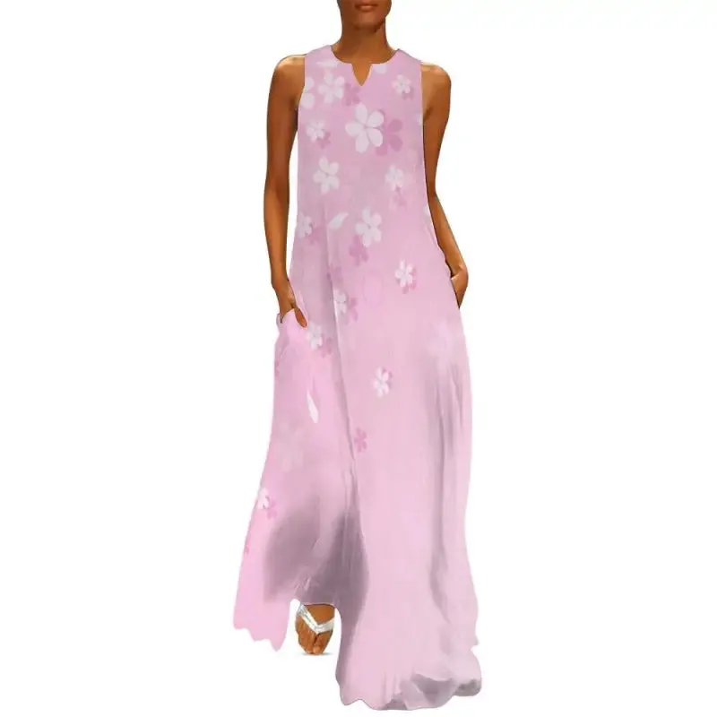 Twirl Like a Boss in Our Pink Floral Sleeveless Dress with Secret Pockets