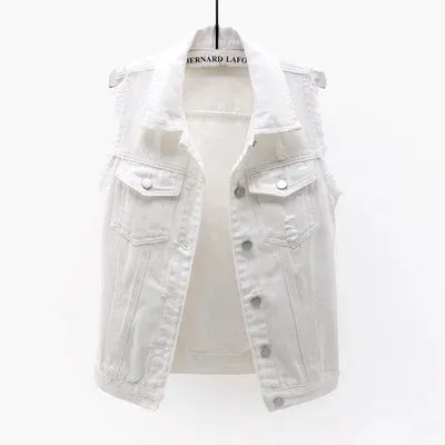 Women big size 6XL Denim Vest Sleeveless Waistcoat Students Casual Tops Jeans Jackets Red Pink Purple Yellow Blue White Jacket