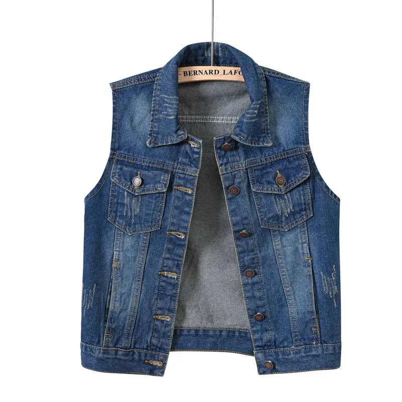 Women big size 6XL Denim Vest Sleeveless Waistcoat Students Casual Tops Jeans Jackets Red Pink Purple Yellow Blue White Jacket
