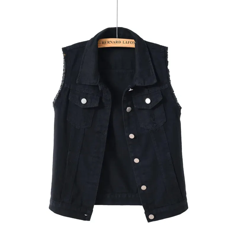 Women big size 6XL Denim Vest Sleeveless Waistcoat Students Casual Tops Jeans Jackets Red Pink Purple Yellow Blue White Jacket