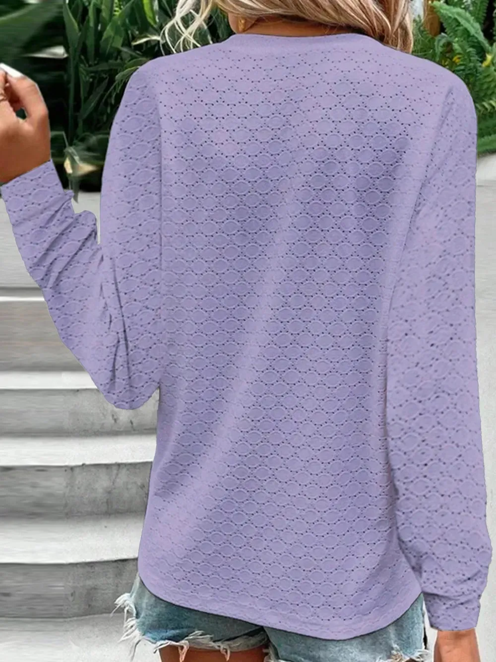 Women's Fashion Casual Solid Color Button V-neck Long Sleeve Top