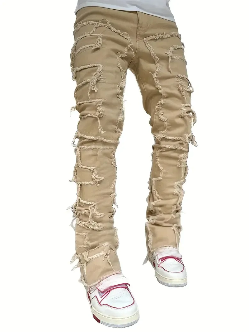 Y2k Hip Hop Style Raw Trim  Ripped Jeans