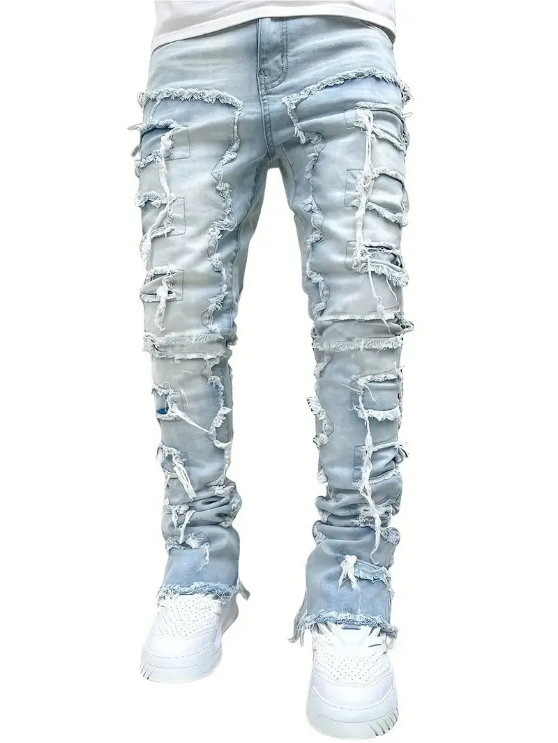 Y2k Hip Hop Style Raw Trim  Ripped Jeans
