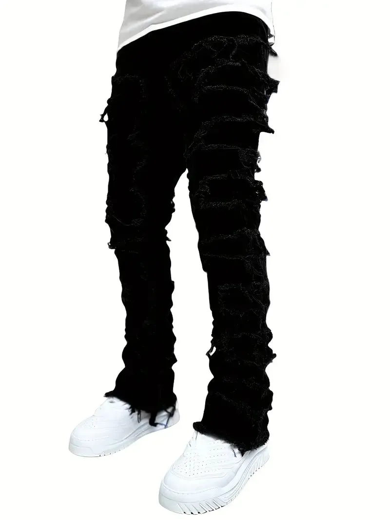 Y2k Hip Hop Style Raw Trim  Ripped Jeans