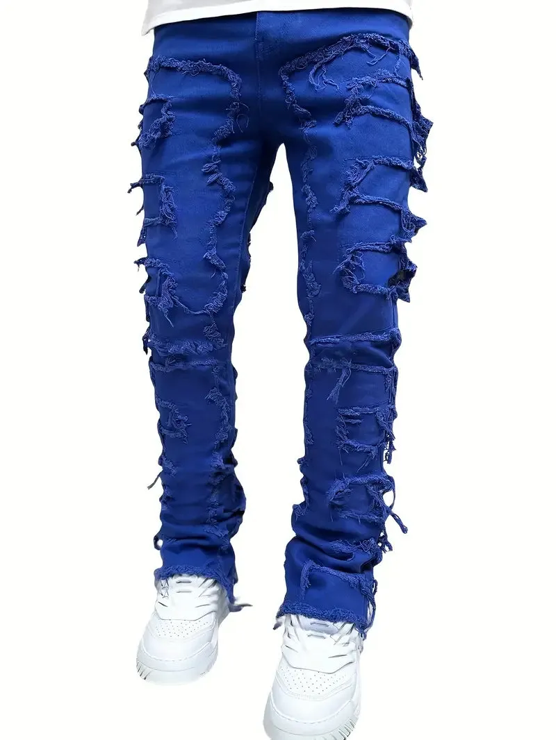 Y2k Hip Hop Style Raw Trim  Ripped Jeans